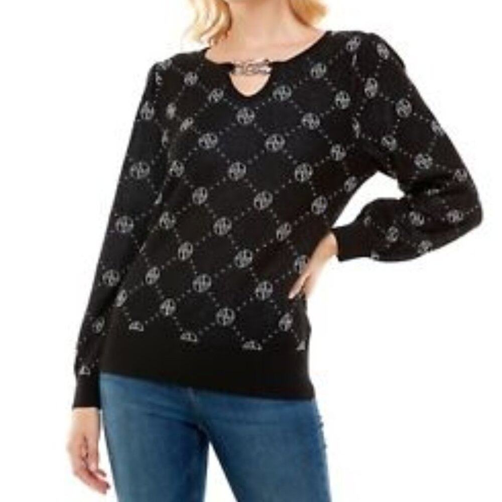 NEW W/TAGS Adrienne Vittadini Long Sleeve Pullover Sweater Metallic Black Size S